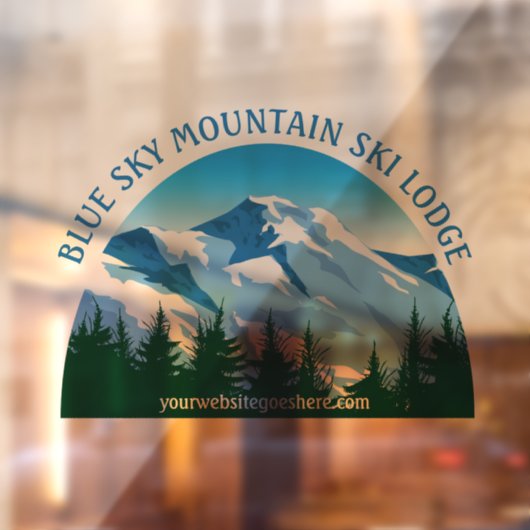 Snowy Mountain Ski Lodge Custom Winter Resort Fensteraufkleber (Blatt 2)