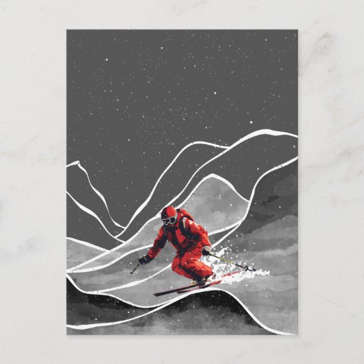 Snowy Mountain Skifahren Postkarte (Vorderseite)