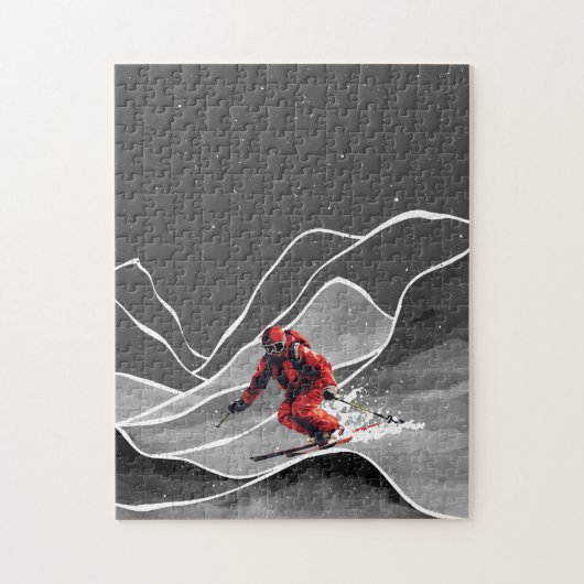 Snowy Mountain Skifahren Puzzle (Vertikal)