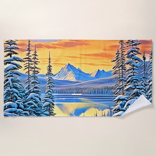 Snowy Mountain Sunset Glow Strandtuch (Vorderseite)