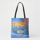 Snowy Mountain Sunset Glow Tasche (Vorderseite)
