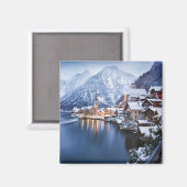 Snowy Mountain Town Winter Magnet (Vorderseite/Rückseite)