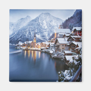 Snowy Mountain Town Winter Magnet