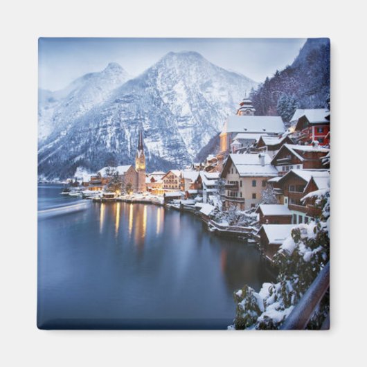 Snowy Mountain Town Winter Magnet (Vorne)