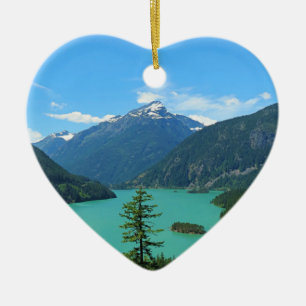 Snowy Mountain Turquoise Lake in Washington Keramik Ornament