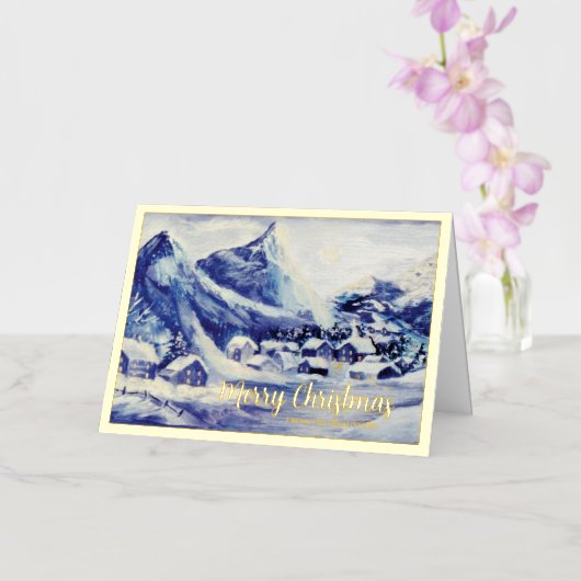 Snowy Mountain Village Christmas Foil Holiday Card (Orchidee)