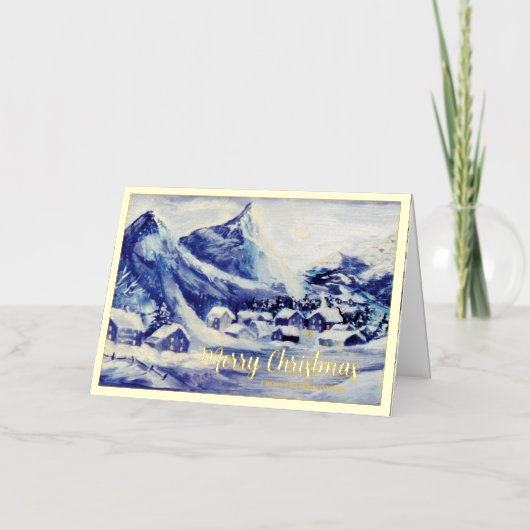 Snowy Mountain Village Christmas Foil Holiday Card (Vorderseite)