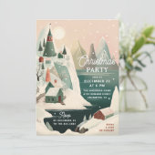 Snowy Mountain Village Urlaub | Weihnachts-Party Einladung (Stehend Vorderseite)