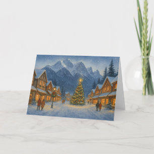 Snowy Mountain Village Weihnachtskarte Dankeskarte