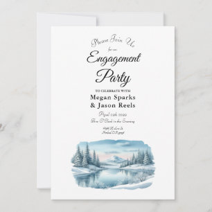 Snowy Mountain Winter Lake Engagement Party Einladung
