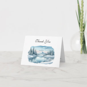 Snowy Mountain Winter Lake Wedding Dankeskarte