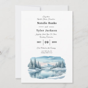 Snowy Mountain Winter Lake Wedding Einladung