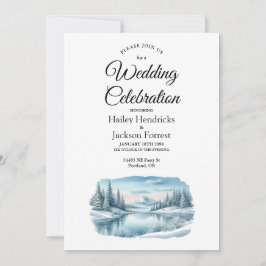 Snowy Mountain Winter Lake Wedding Einladung