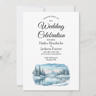 Snowy Mountain Winter Lake Wedding Einladung