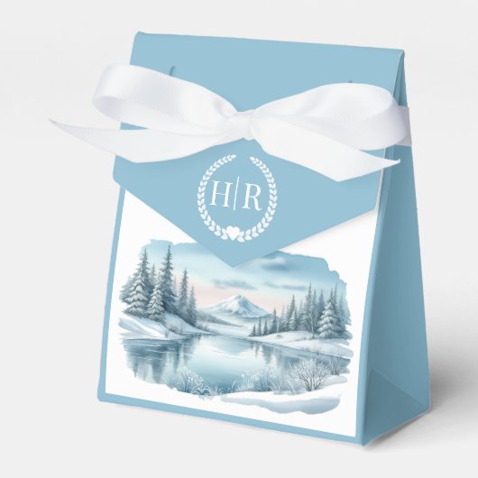 Snowy Mountain Winter Lake Wedding Geschenkschachtel (Vorderseite)