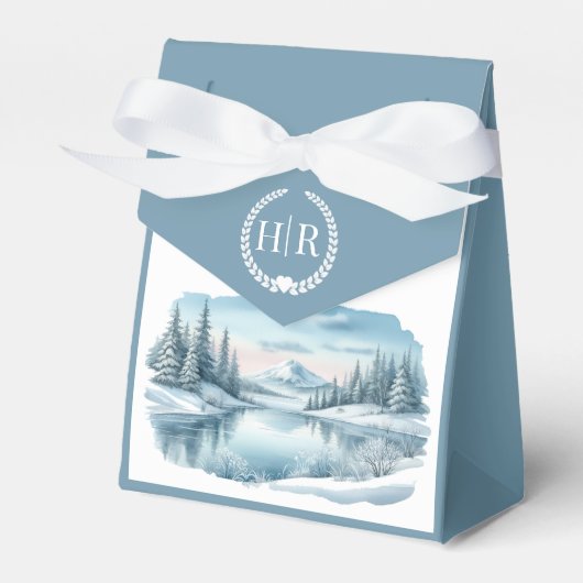 Snowy Mountain Winter Lake Wedding Geschenkschachtel (Vorderseite)
