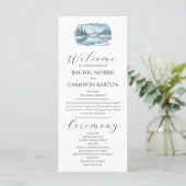 Snowy Mountain Winter Lake Wedding Programm (Stehend Vorderseite)