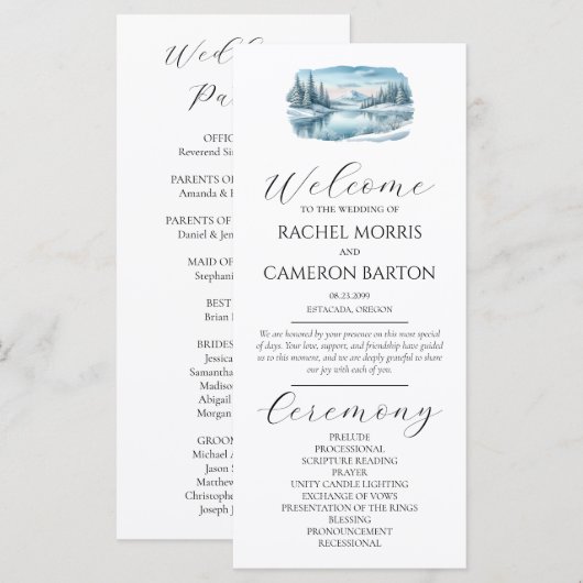 Snowy Mountain Winter Lake Wedding Programm (Vorne/Hinten)