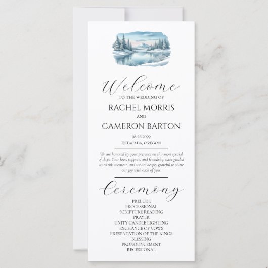 Snowy Mountain Winter Lake Wedding Programm (Vorderseite)