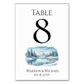 Snowy Mountain Winter Lake Wedding Tischnummer (Vorderseite)