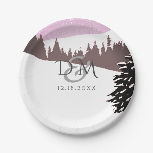 Snowy Mountain Winter Wedding Pappteller (Vorderseite)
