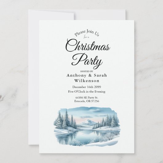 Snowy Mountain Winter Weihnachtssee Party Einladung (Vorderseite)