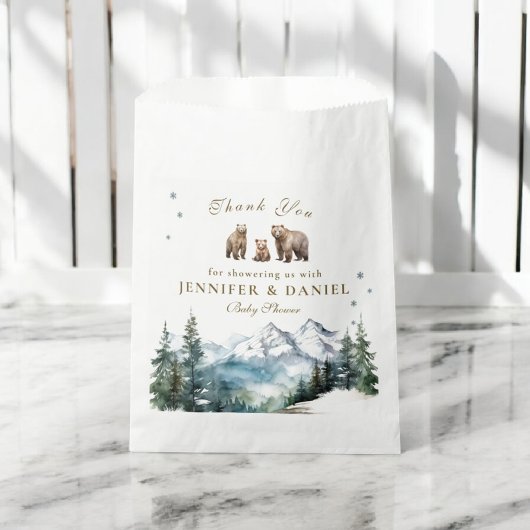 Snowy Mountains Bear Adventure Baby Dusche Geschenktütchen