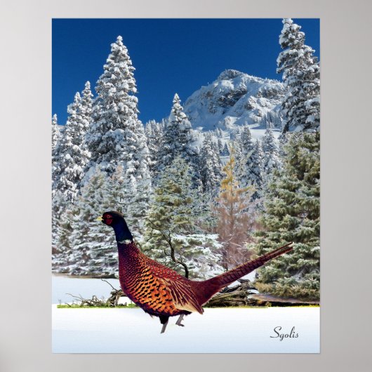 Snowy Mountains mit Pheasant Semi Gloss Poster (Vorne)