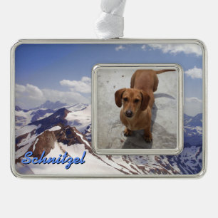 Snowy Mountains und Pet Foto Weihnachtsschmuck Rahmen-Ornament Silber
