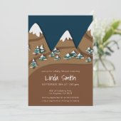Snowy Mountains und Valley Winter Baby Dusche Einladung (Stehend Vorderseite)