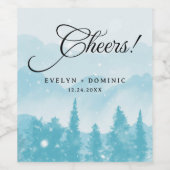 Snowy Mountains Winter Wedding Cheers Weinetikett (Einzelnes Label)