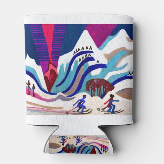 Snowy Mountains with Skiers Dosenkühler (Rückseite)