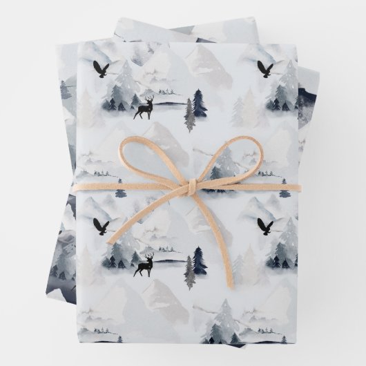 Snowy Moutains & Forest Wildlife Chritmas Geschenkpapier Set (Beispiel)