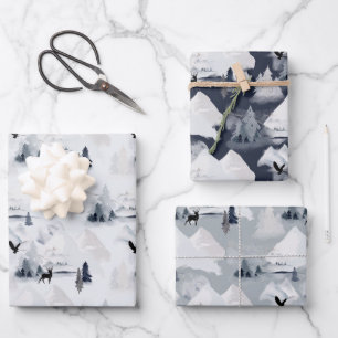 Snowy Moutains & Forest Wildlife Chritmas Geschenkpapier Set