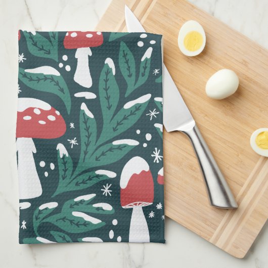 Snowy Mushroom Weihnachtsküche Handtücher (Viertel Falte)