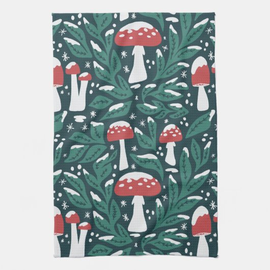 Snowy Mushroom Weihnachtsküche Handtücher (Vertikal)