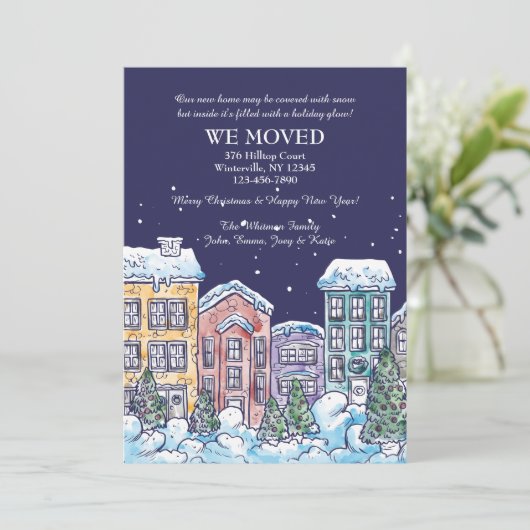 Snowy-Nachtbewegliche Mitteilung Feiertagskarte (Stehend Vorderseite)