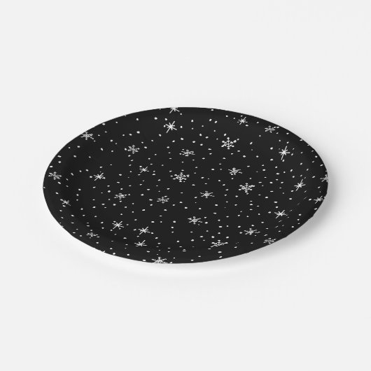 Snowy-Nachtwinter-Partywaren Pappteller (Schrägansicht)