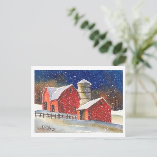 Snowy New England Barns Postkarte (Stehend Vorderseite)