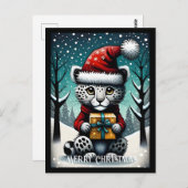 Snowy Niedlich Baby Snow Leopard Weihnachtsgeschen Postkarte (Vorne/Hinten)