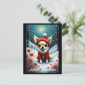 Snowy Niedlich Chihuahua Floral Weihnachten Postkarte (Stehend Vorderseite)