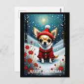Snowy Niedlich Chihuahua Floral Weihnachten Postkarte (Vorne/Hinten)