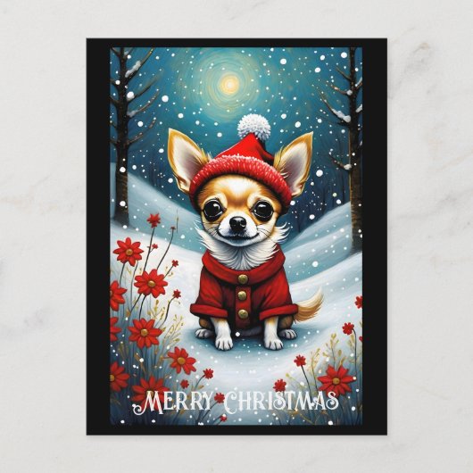 Snowy Niedlich Chihuahua Floral Weihnachten Postkarte (Vorderseite)