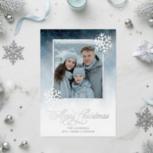 Snowy Night Blue Foil Frohe Weihnachten Folien Feiertagskarte
