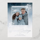 Snowy Night Blue Foil Froher Festtage Folien Feiertagskarte (Vorderseite)