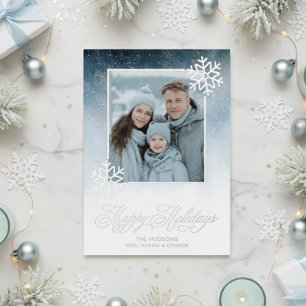 Snowy Night Blue Foil Happy Holidays Folien Feiertagskarte