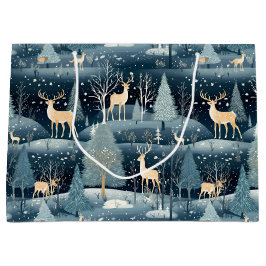 Snowy Night Deer Field Große Geschenktüte