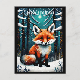Snowy Night Forest Niedlich Fox Weihnachtsfeiertag Postkarte