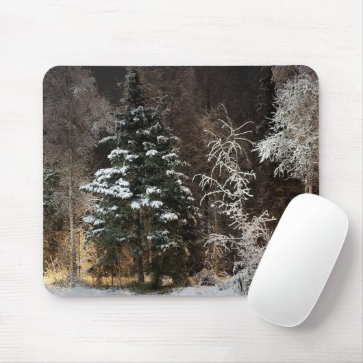 Snowy Night Forest Scene Mousepad (Mit Mouse)