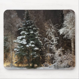 Snowy Night Forest Scene Mousepad
